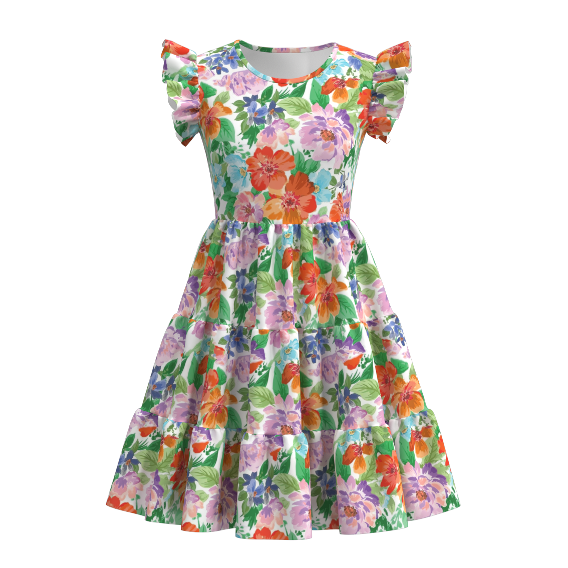 （Pre Order）Summer Floral Print Mommy and Me Ruffled Dress