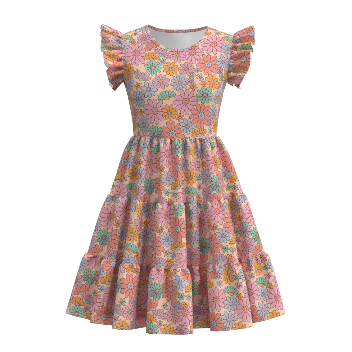 （Pre Order）Summer Floral Print Mommy and Me Ruffled Dress