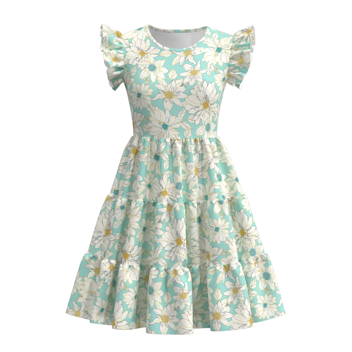 （Pre Order）Summer Flower Print Mommy and Me Ruffled Dress