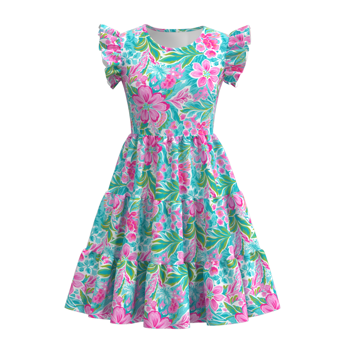 （Pre Order）Summer Floral Print Mommy and Me Ruffled Dress