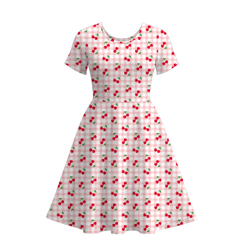 （Pre Order）Mommy and Me Spring＆Summer Cherry Embroidery Smocked Dress,Romper