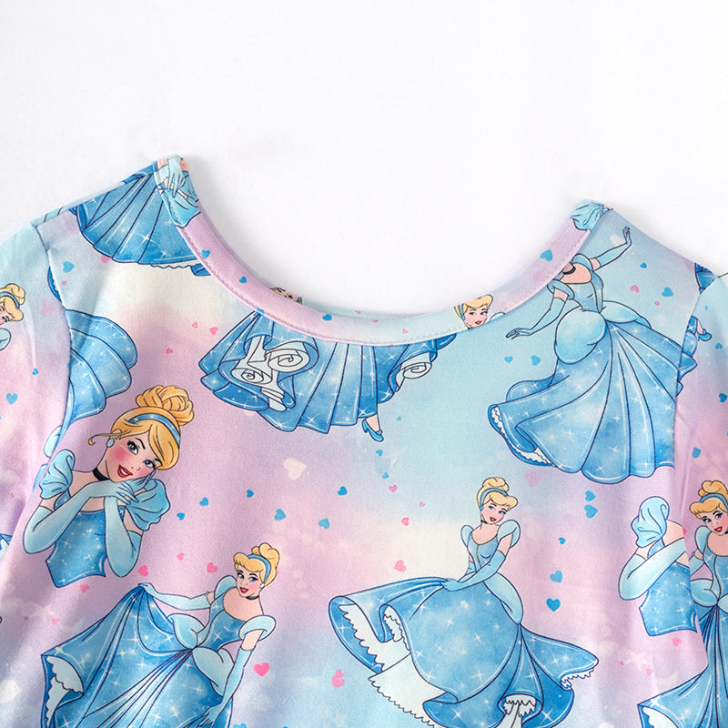 (In Stock E04-01-02)Girls Blue Princess Print Tulle Dress