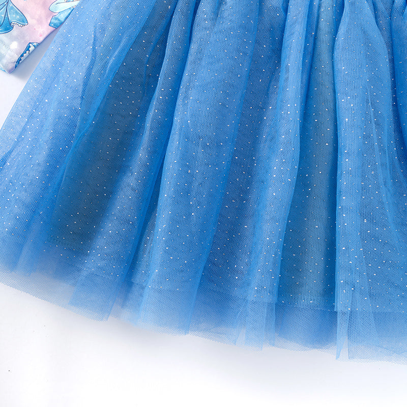 (In Stock E04-01-02)Girls Blue Princess Print Tulle Dress