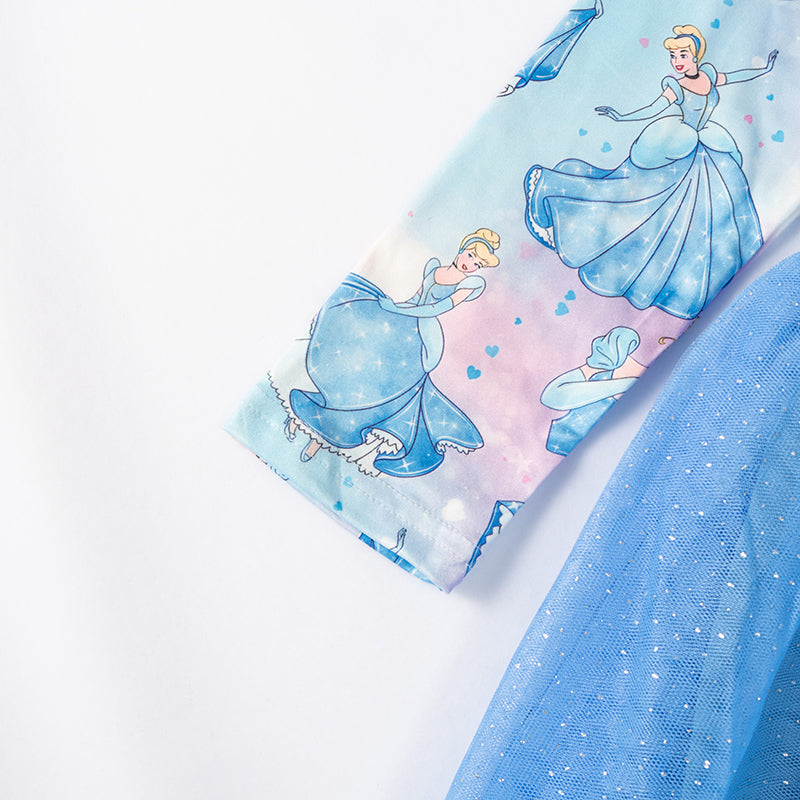 (In Stock E04-01-02)Girls Blue Princess Print Tulle Dress