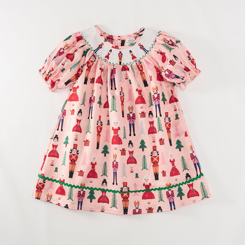 （In Stock）Girls Christmas Embroidery Smocked Dress