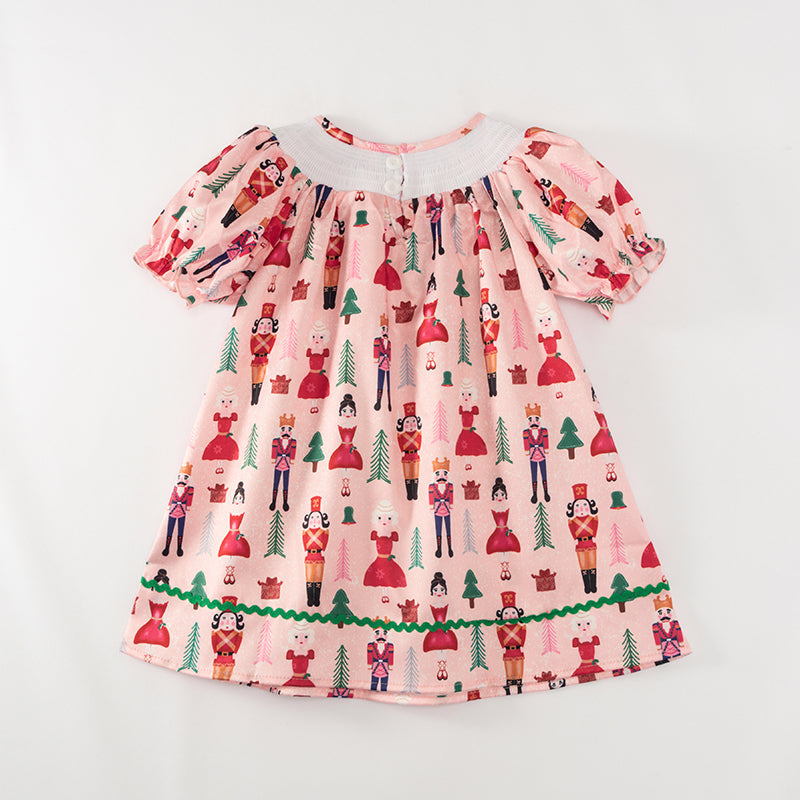 （In Stock）Girls Christmas Embroidery Smocked Dress