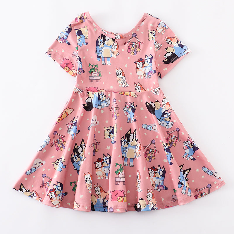 （Pre Order）Girls Coral Cartoon Print Twirl Dress