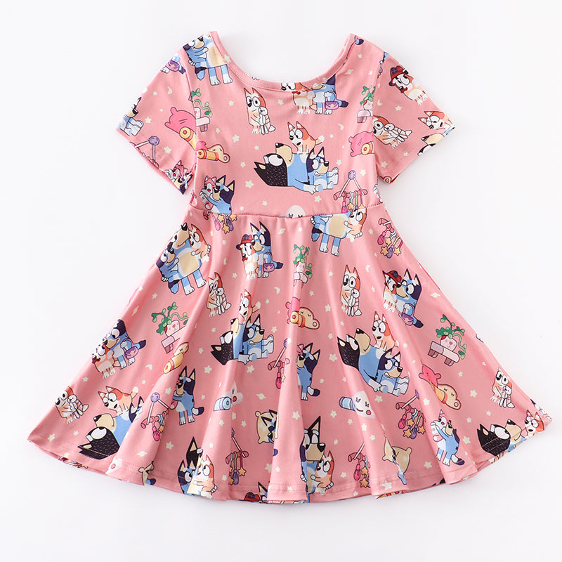 （Pre Order）Girls Coral Cartoon Print Twirl Dress