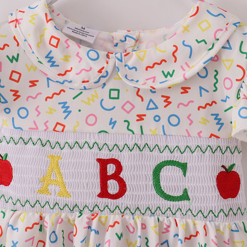 (In Stock E10-05-03)Back To School ABC Apple Embroidery Smocked Dress