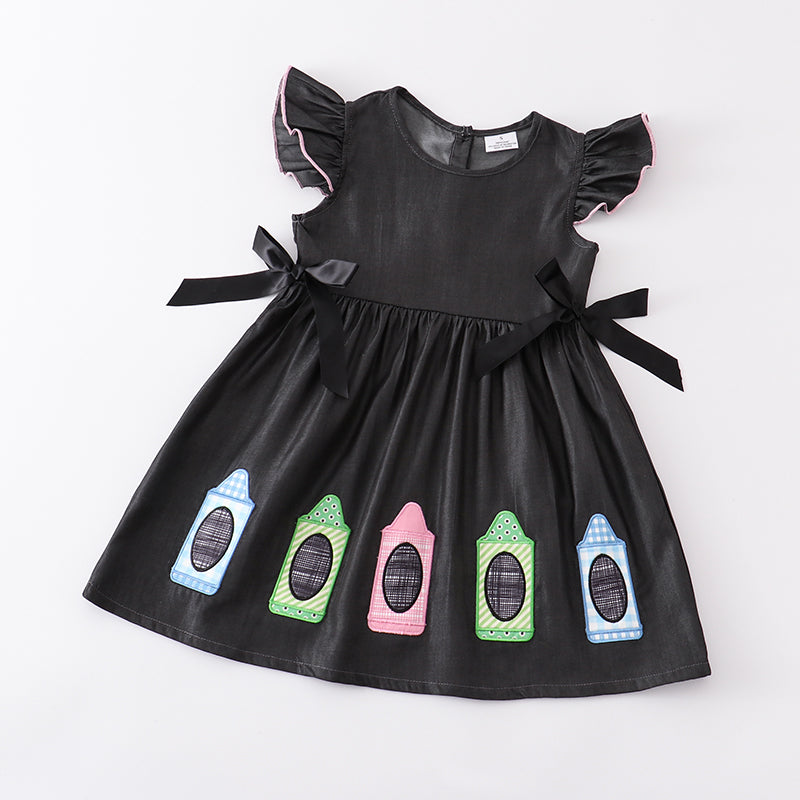 (In Stock E11-05-03)Girls Pencil Embroidered  Denim Dress