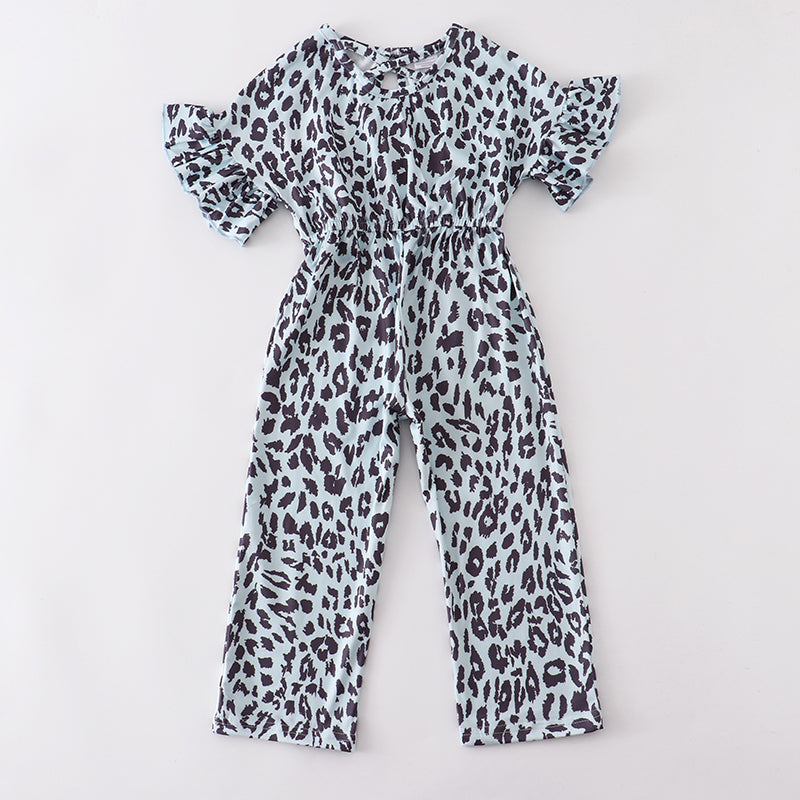 Girls Blue Leopard Jumpsuit