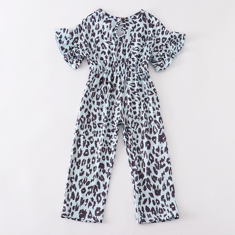 Girls Blue Leopard Jumpsuit