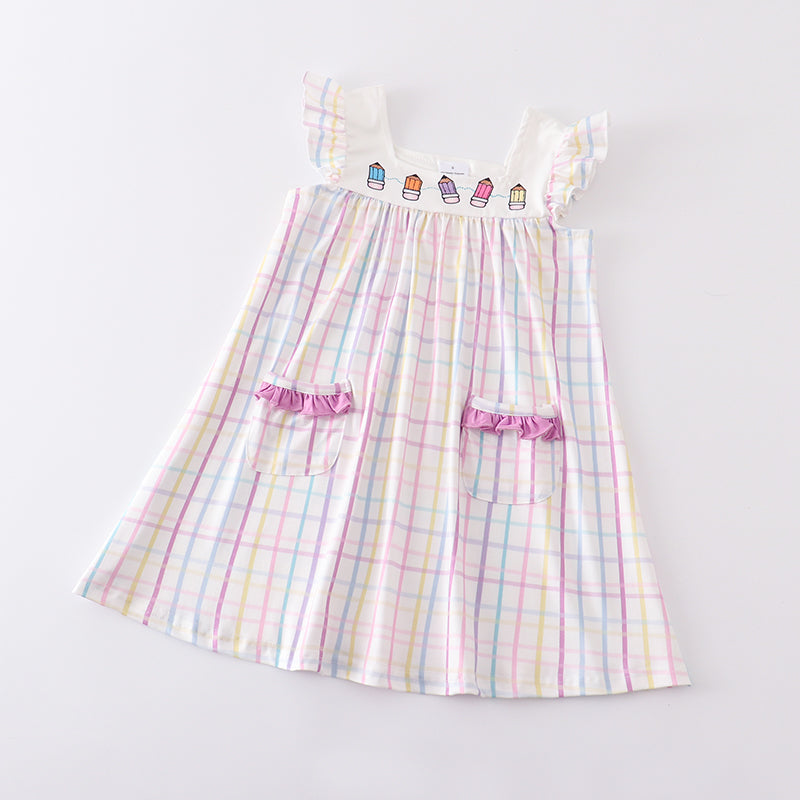 (In Stock E12-05-03)Girls Pencil Plaid Print Dress