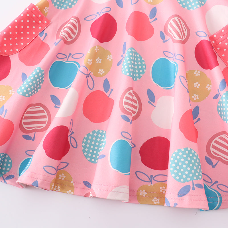 (In Stock E10-03-02)Girls Pink Apple Print Dress