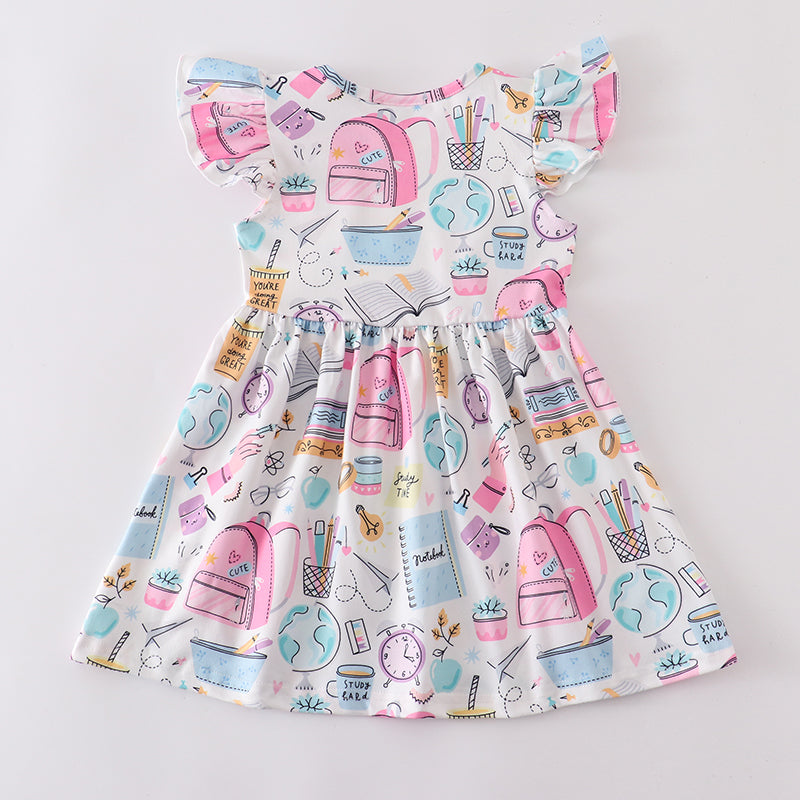 (Pre Order)Back To School Pink Blue Print Dress