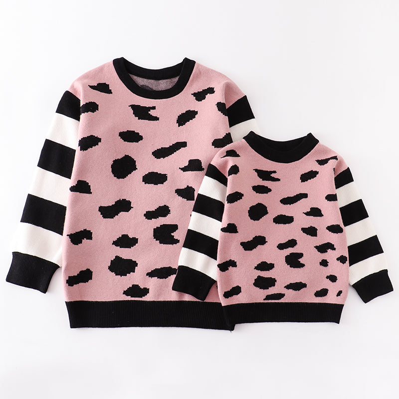 （In Stock Q7-2-2）Mommy and Me Fall Leopard Print Sweatshirt