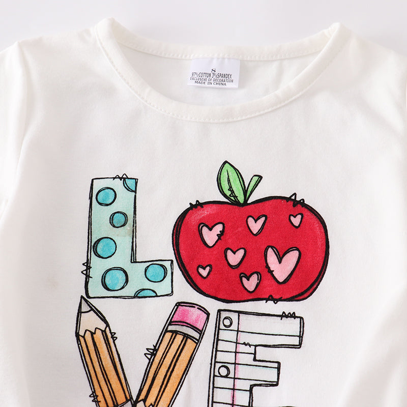 (In Stock E11-02-03)Back To School Love Apple Jeans Set