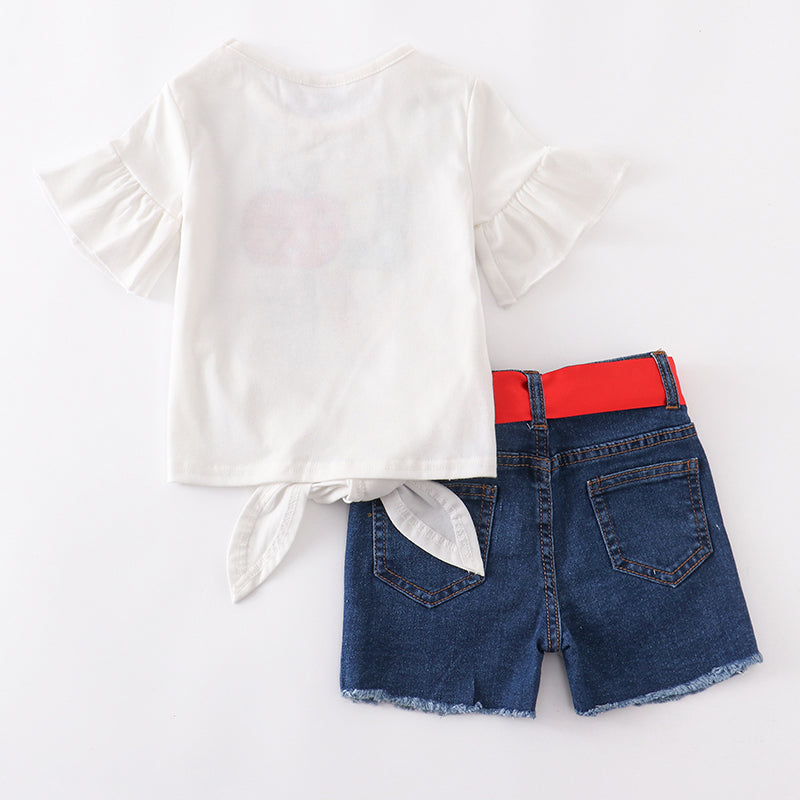 (In Stock E11-02-03)Back To School Love Apple Jeans Set