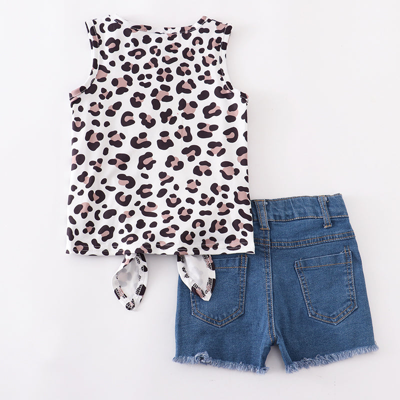 (In Stock E11-01-01)Back To School Leopard Apple Jeans Set