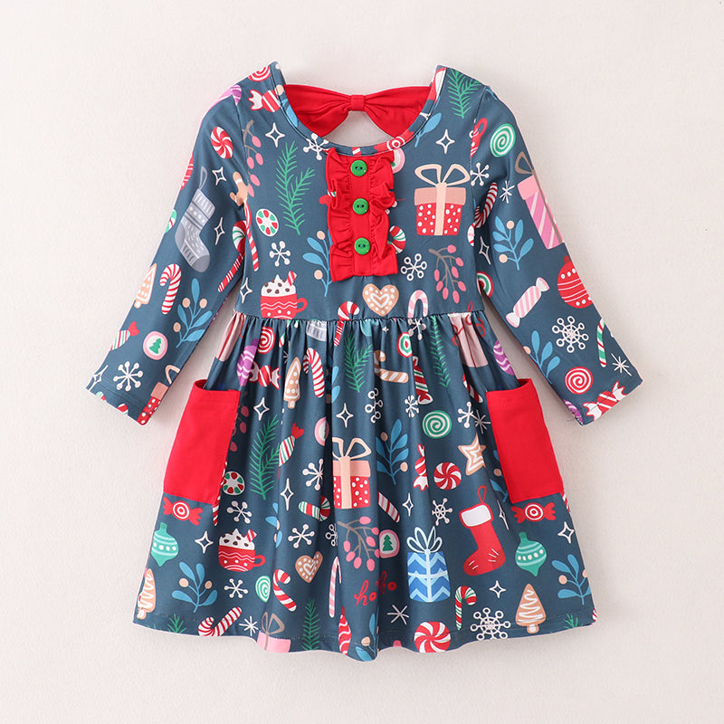 （In Stock L25-02-02）Girls Christmas Print Dress