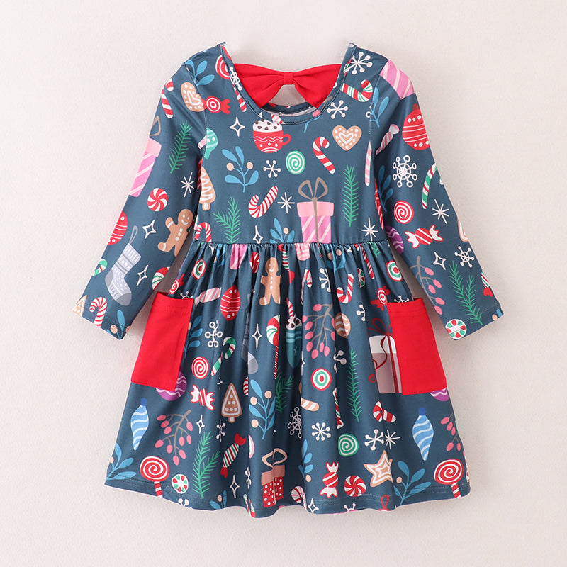 （In Stock L25-02-02）Girls Christmas Print Dress