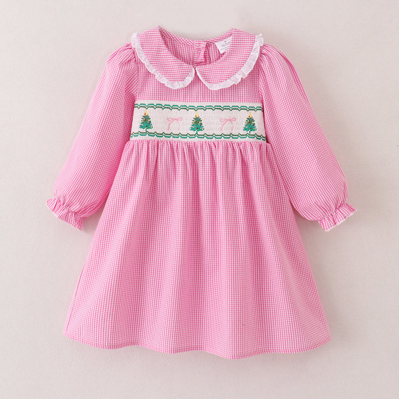 （In Stock E36-2-2）Girls Christmas Embroidery Smocked Dress