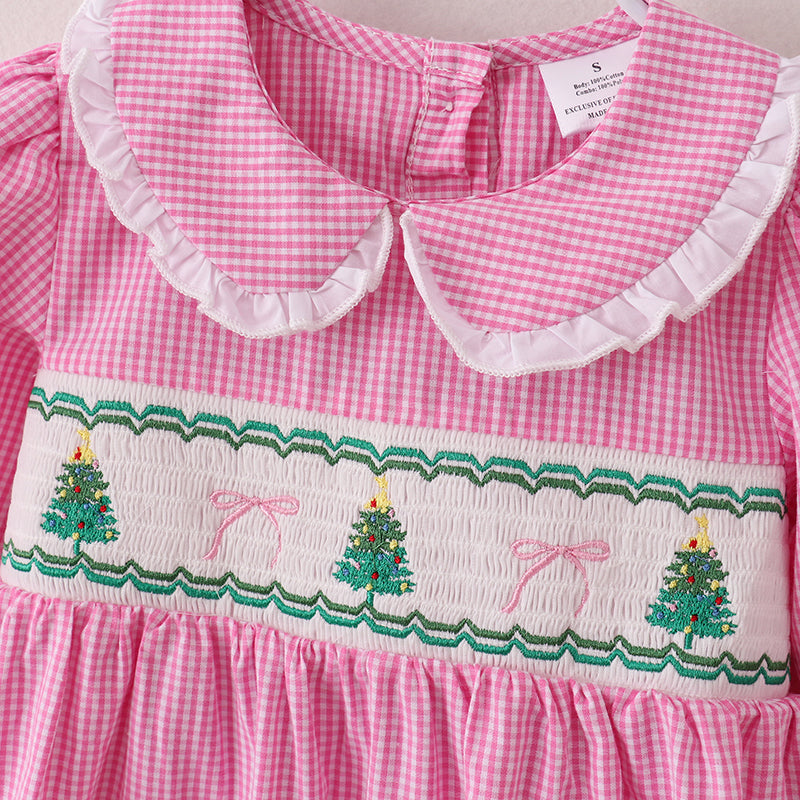 （In Stock E36-2-2）Girls Christmas Embroidery Smocked Dress