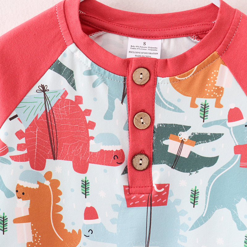 （In Stock L8-2-2）Boys Christmas Dinosaur Print Top