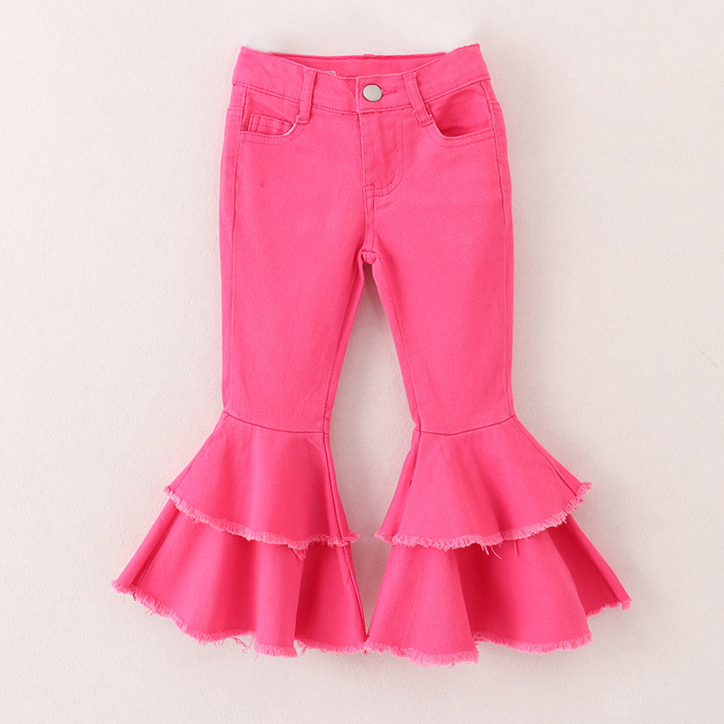 （In Stock G29-2-2）Girls Pink Ruffles Flared Jeans