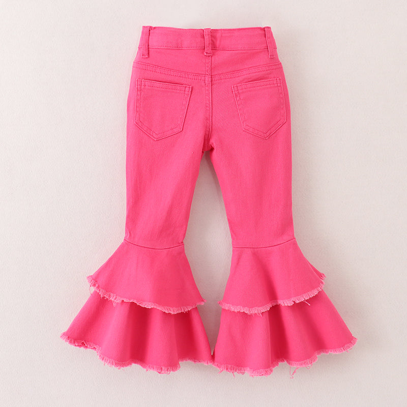 （In Stock G29-2-2）Girls Pink Ruffles Flared Jeans