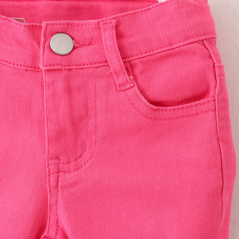 （In Stock G29-2-2）Girls Pink Ruffles Flared Jeans