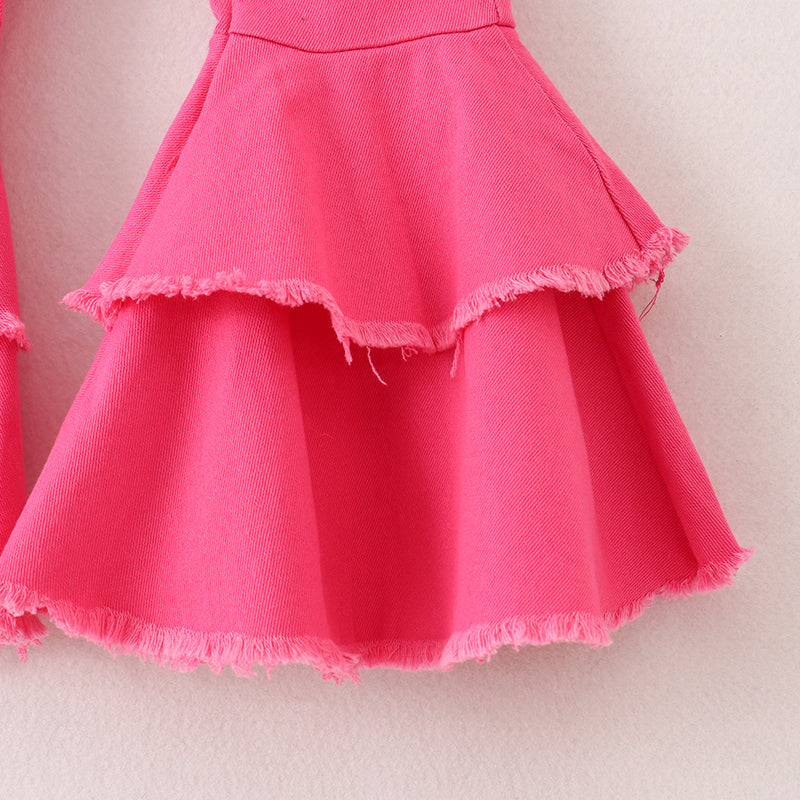 （In Stock G29-2-2）Girls Pink Ruffles Flared Jeans