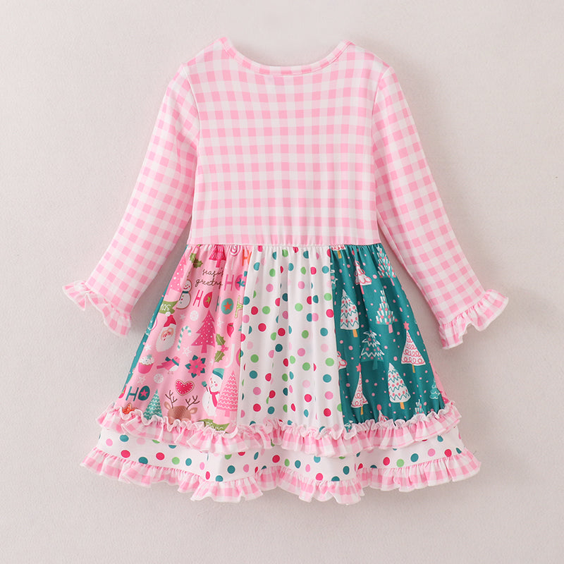 （In Stock E1-1-3）Girls Christmas Stitching Prints Dress