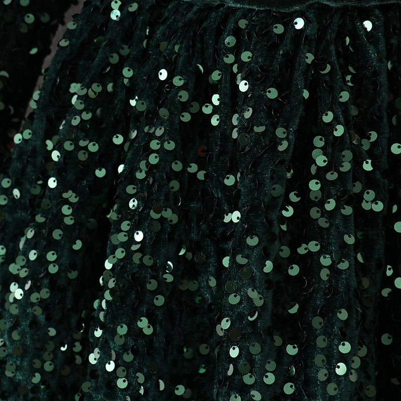 （In Stock G29-1-1）Girls Christmas Sequin Green Velvet Dress