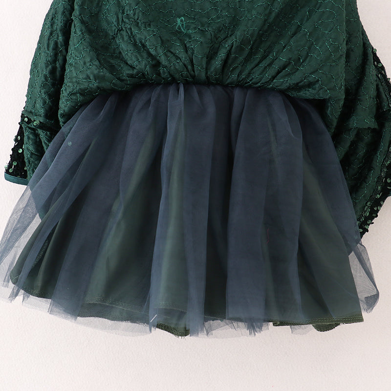 （In Stock G29-1-1）Girls Christmas Sequin Green Velvet Dress