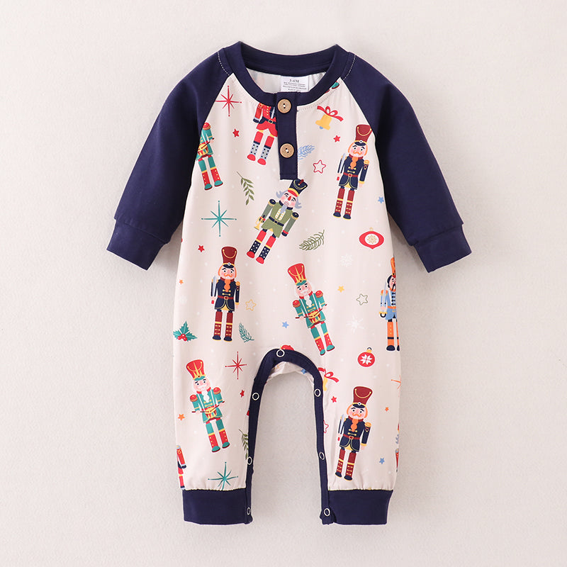 （In Stock L37-2-2）Baby Boys Christmas Nutcracker Print Romper