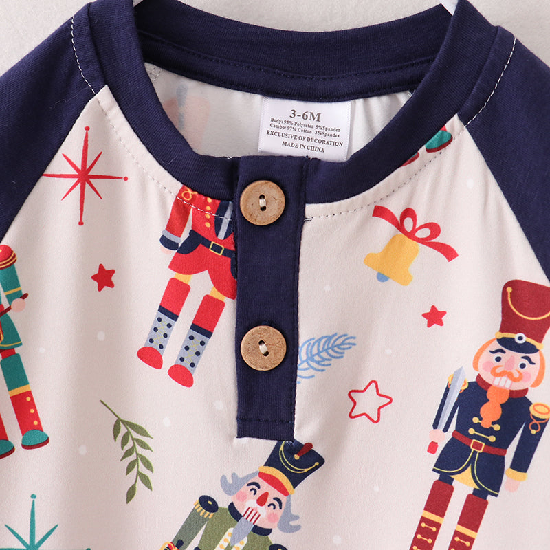 （In Stock L37-2-2）Baby Boys Christmas Nutcracker Print Romper