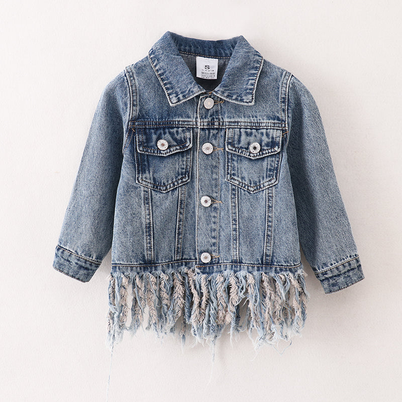 (In Stock A5-1-1)Girls Tassel Denim Jacket