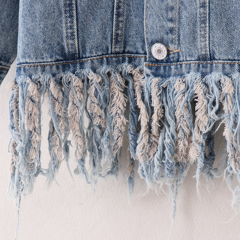 (In Stock A5-1-1)Girls Tassel Denim Jacket