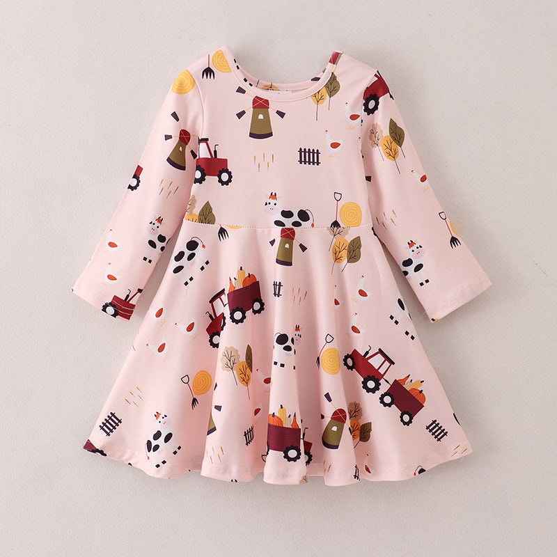 （In Stock E21-5-3）Fall Girls Farm Print Dress