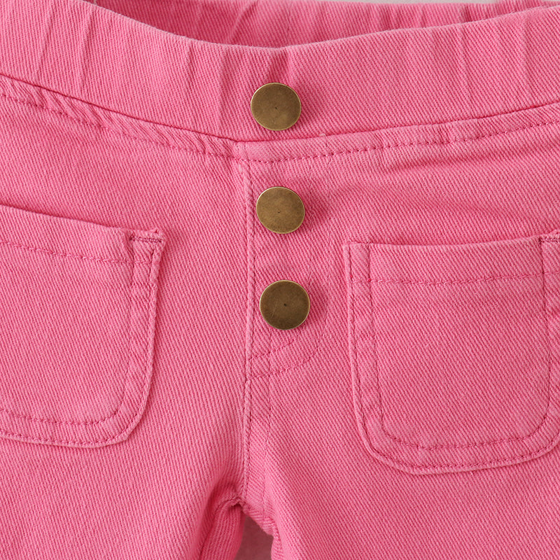 （In Stock G16-3-3）Girls Pink Elastic Jeans