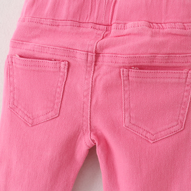 （In Stock G16-3-3）Girls Pink Elastic Jeans