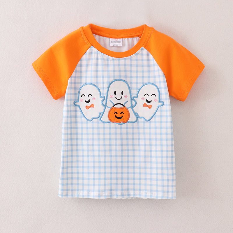 (In Stock E31-5-1)Halloween Boys Skull Embroidery Shirt