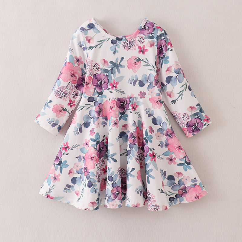 （In Stock E21-5-2）Fall Girls Floral Print Dress