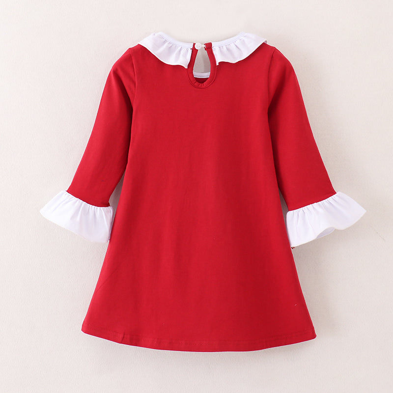 （In Stock E0-2-1）Girls Christmas Applique Dress with Bag