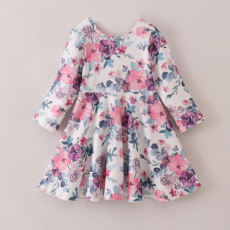 （In Stock E21-5-2）Fall Girls Floral Print Dress