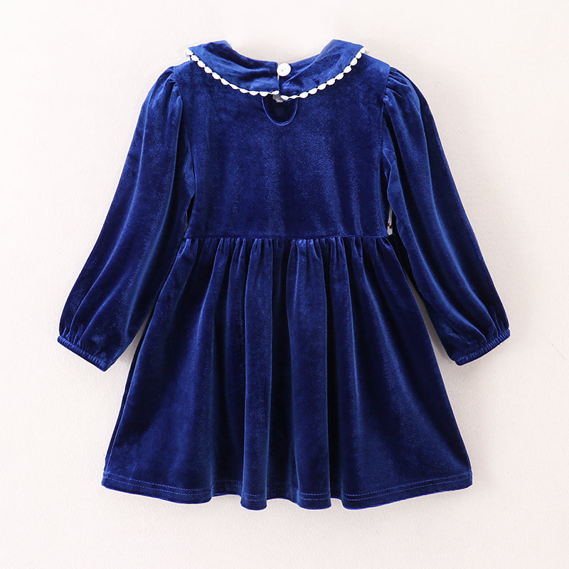 （In Stock E1-2-2）Girls Christmas Embroidery Smocked Velvet Dress