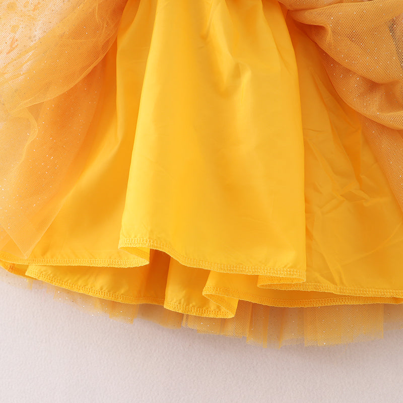 （In Stock E21-4-3）Fall Girls Yellow Tulle Dress