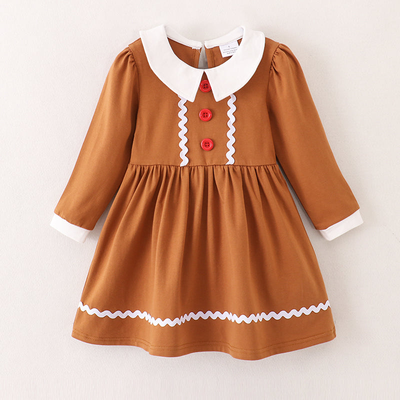 （In Stock E35-2-2）Girls Christmas Gingerbread Man Style Dress