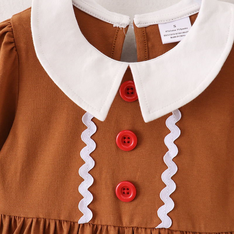 （In Stock E35-2-2）Girls Christmas Gingerbread Man Style Dress